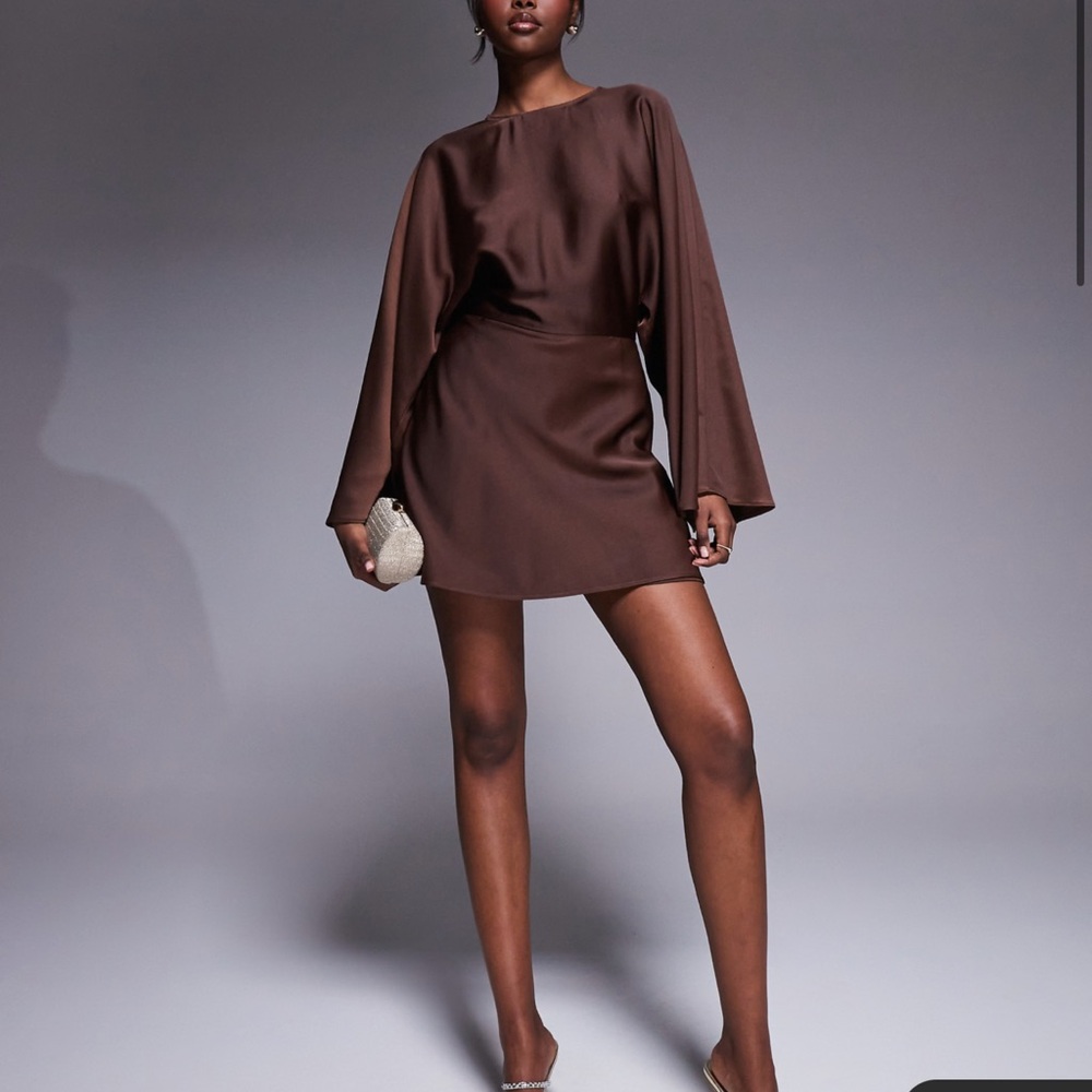 ASOS Chic Brown Long Sleeve Dress